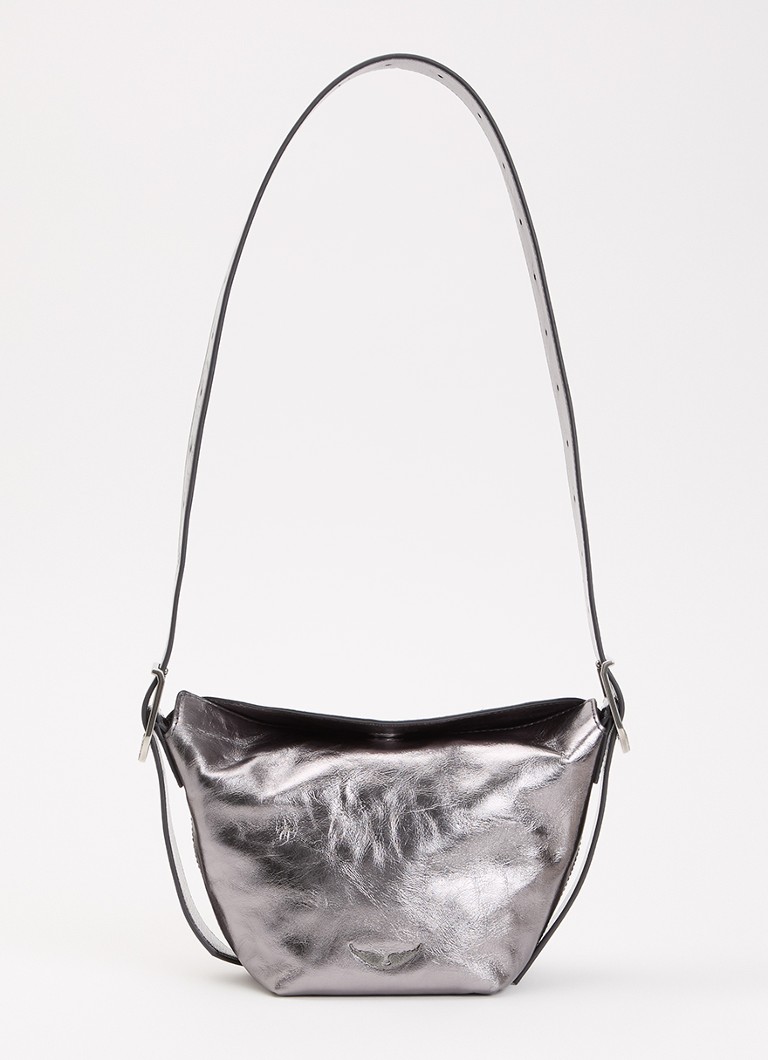 Zadig&Voltaire Dames Baby Jane Vintage schoudertas van leer met metallic finish in de kleur Antraciet