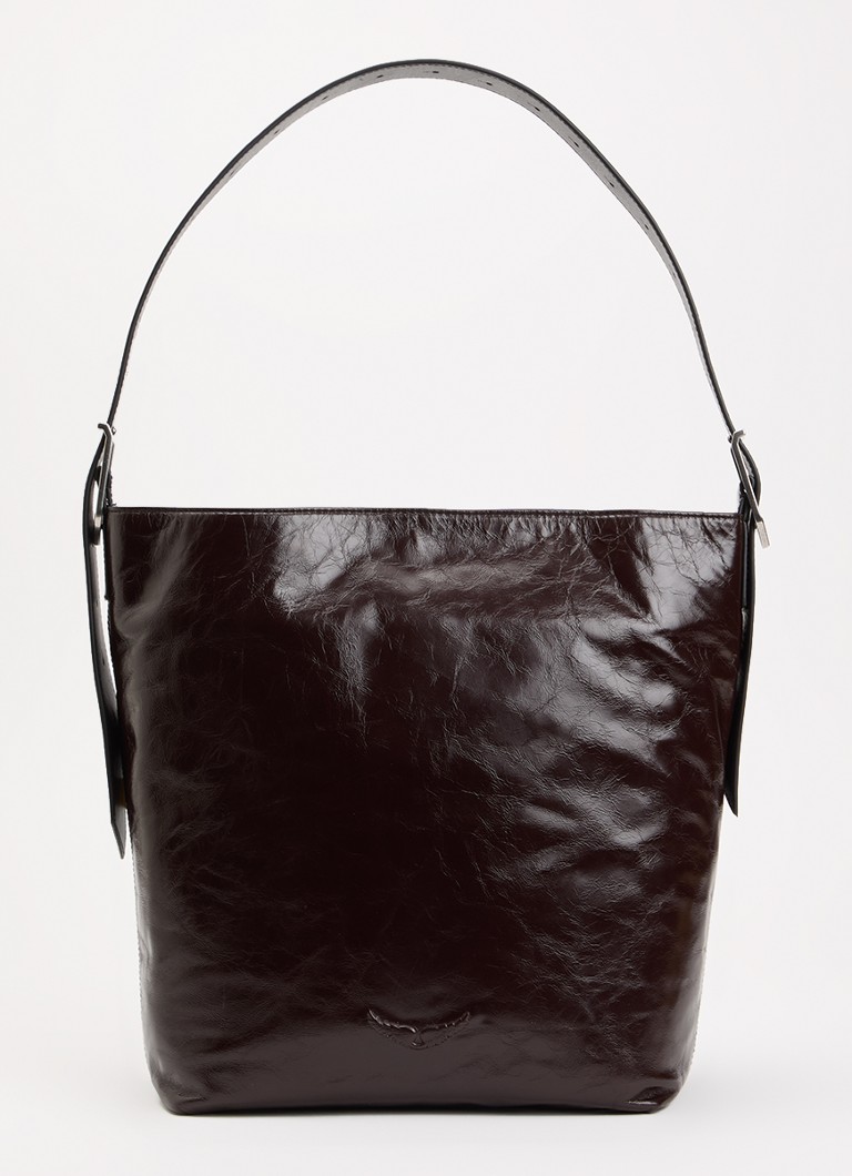 Zadig&Voltaire Dames Jane Hobo Vintage Pantent schoudertas van leer met lakfinish in de kleur Donkerbruin