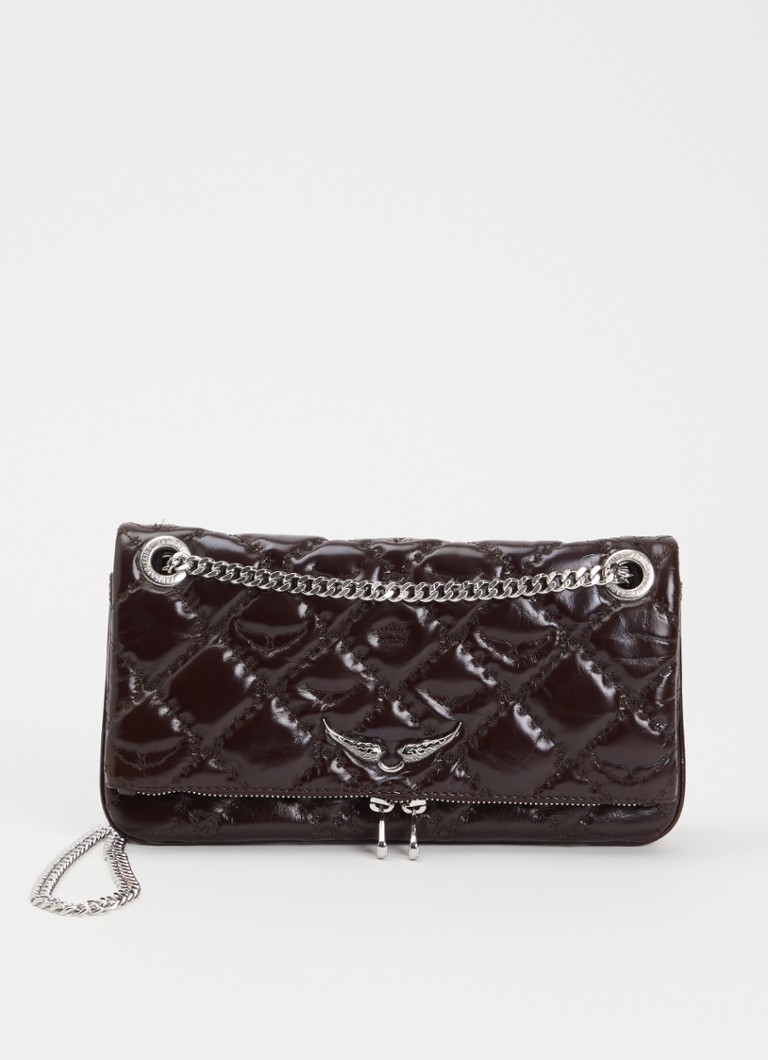 Zadig&Voltaire Dames Rock II Vintage clutch van lakleer met verstelbare schouderriem in de kleur Donkerbruin