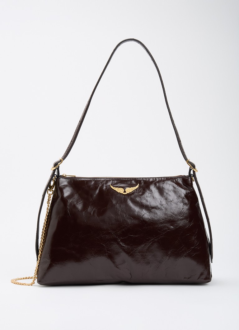 Zadig&Voltaire Dames Jim Vintage Patent schoudertas van leer met afneembare schouderriem in de kleur Aubergine