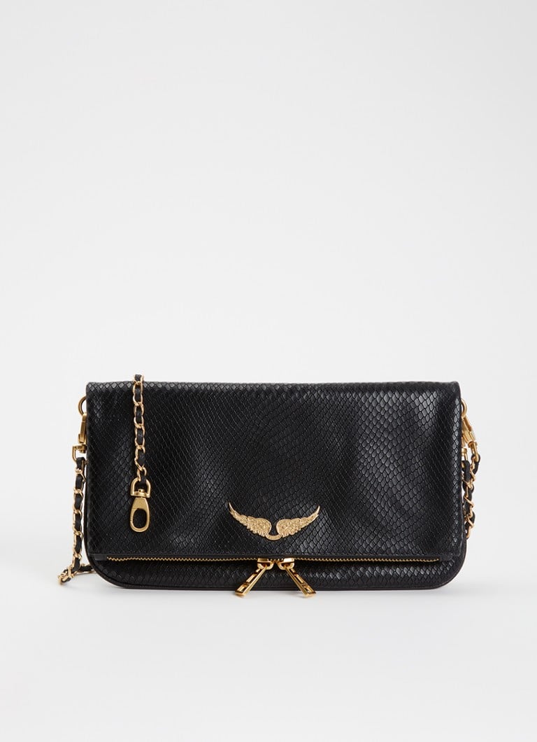 Zadig&Voltaire Dames Rock Soft clutch van leer met slangenstructuur in de kleur Zwart