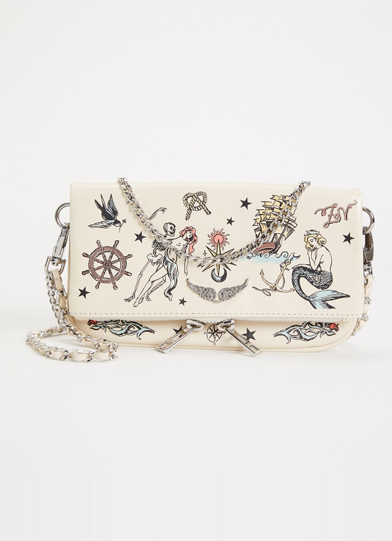 Zadig&Voltaire Dames Rock Mini Tattoo clutch van leer in de kleur Ivoor