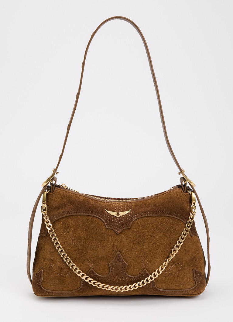 Zadig&Voltaire Dames Jim Mini crossbodytas van suède met afneembare schouderriem in de kleur Cognac
