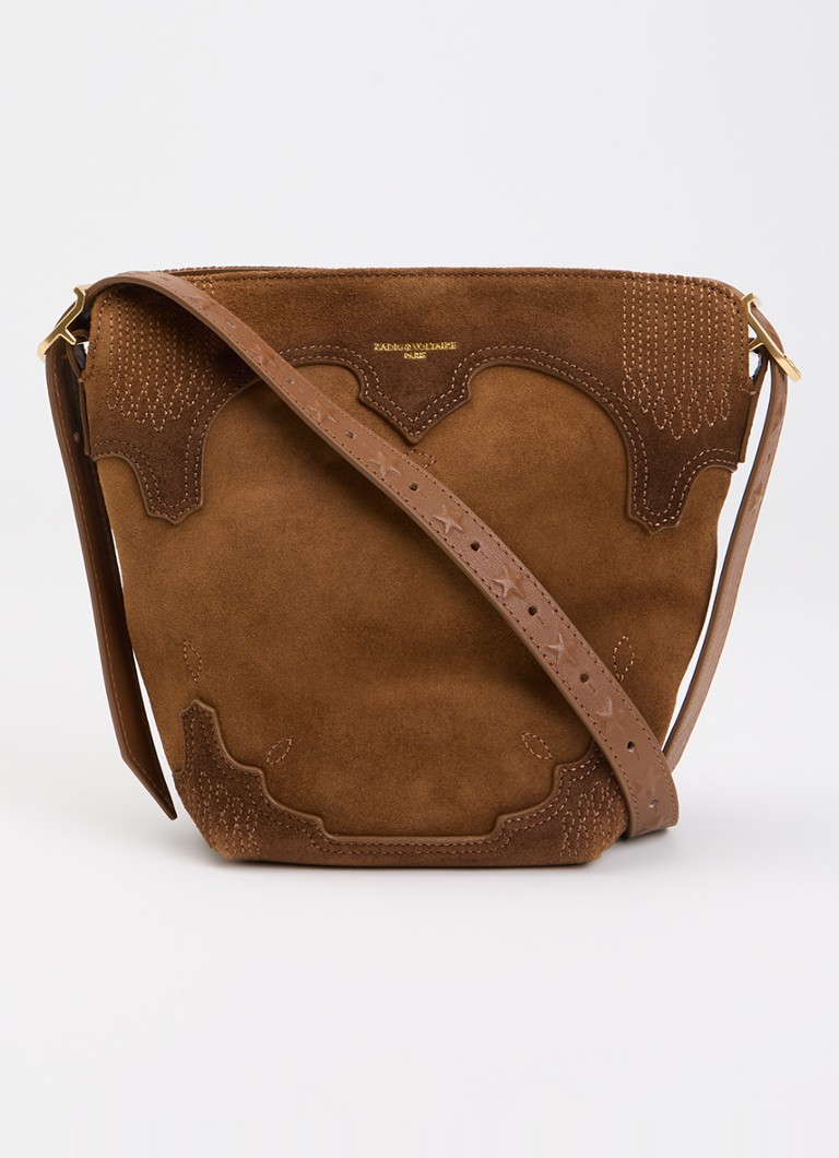 Zadig&Voltaire Dames Baby Jane Weste crossbodytas van suède met verstelbare schouderriem in de kleur Cognac