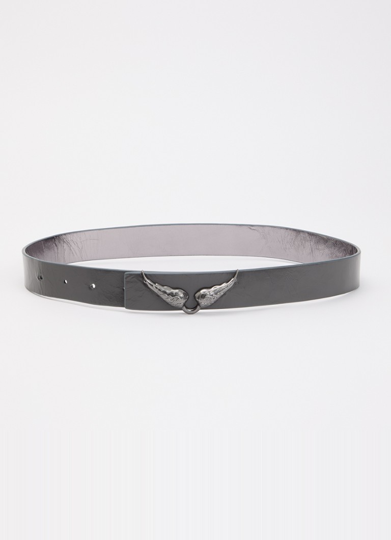 Zadig&Voltaire Dames Rock Reversible riem van leer met logo in de kleur Grijs