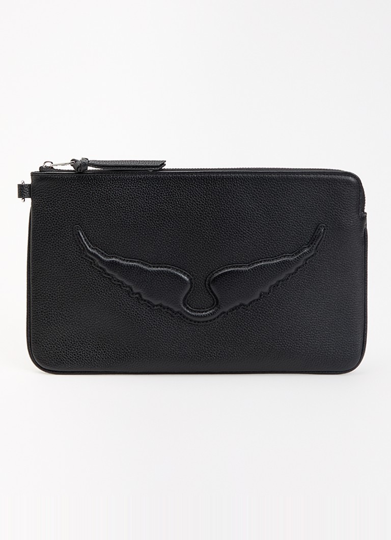Zadig&Voltaire Dames Angel clutch van leer met logo in de kleur Zwart