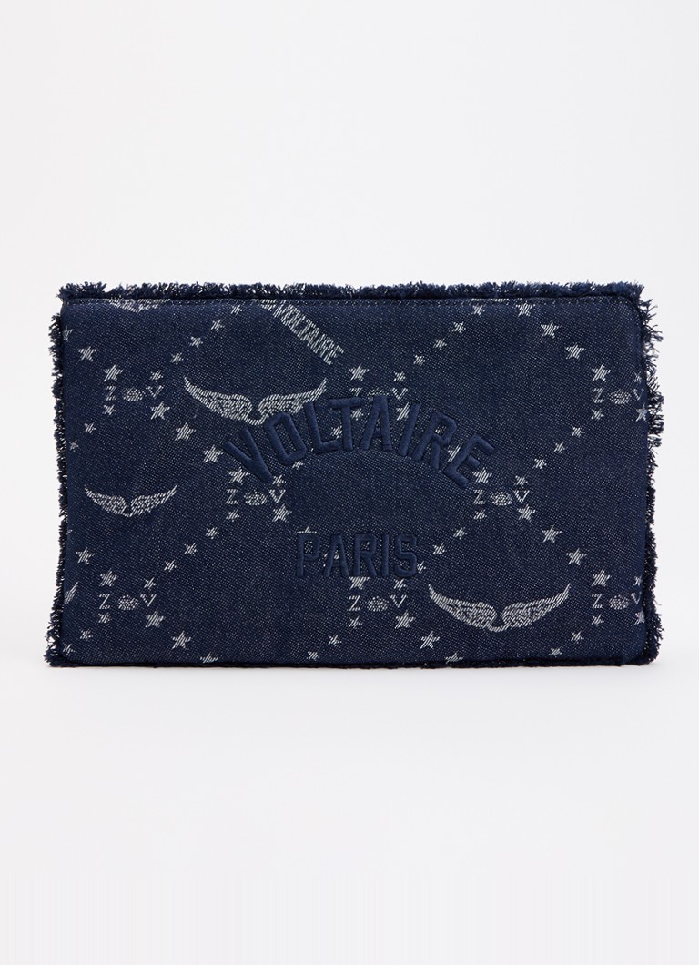 Zadig&Voltaire Dames Angel Denim Monogram clutch met logoborduring in de kleur Donkerblauw