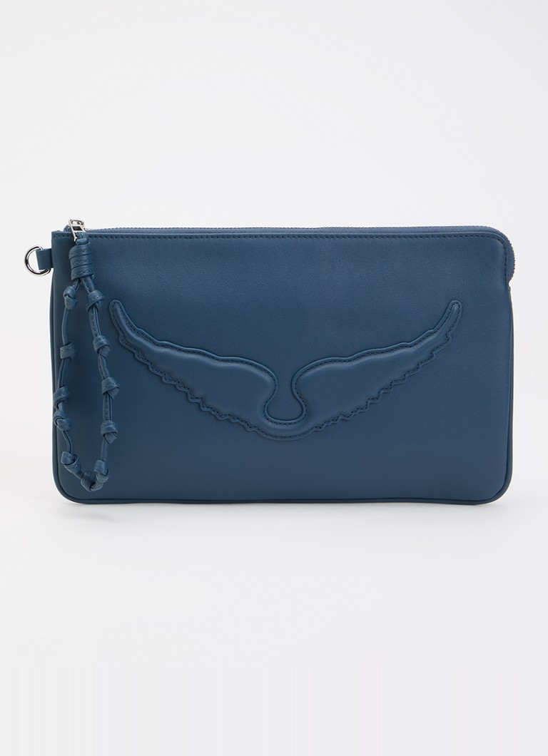 Zadig&Voltaire Dames Angel clutch van leer met logo in de kleur Petrol