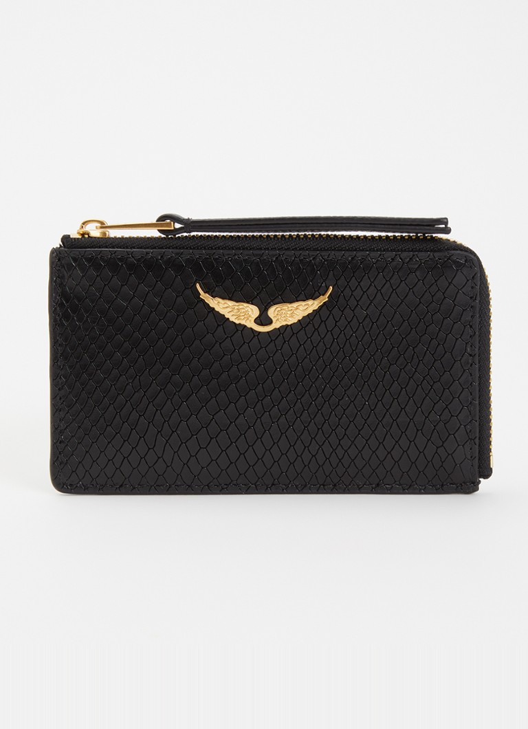 Zadig&Voltaire Dames Card Soft Pasjeshouder van leer met slangenstructuur in de kleur Zwart