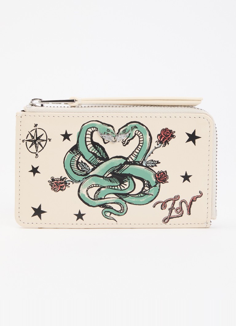 Zadig&Voltaire Dames Tattoo portemonnee van lakleer met print in de kleur Ivoor