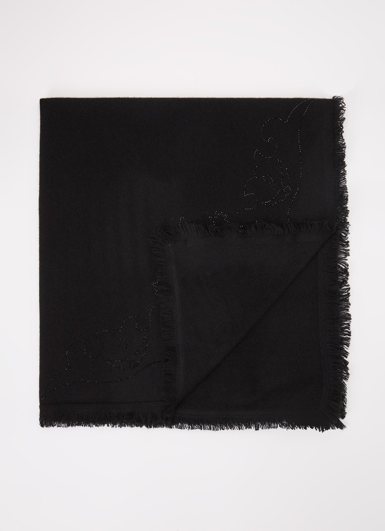 Zadig&Voltaire Dames Stevie sjaal van kasjmier met strass 90 x 90 cm in de kleur Zwart