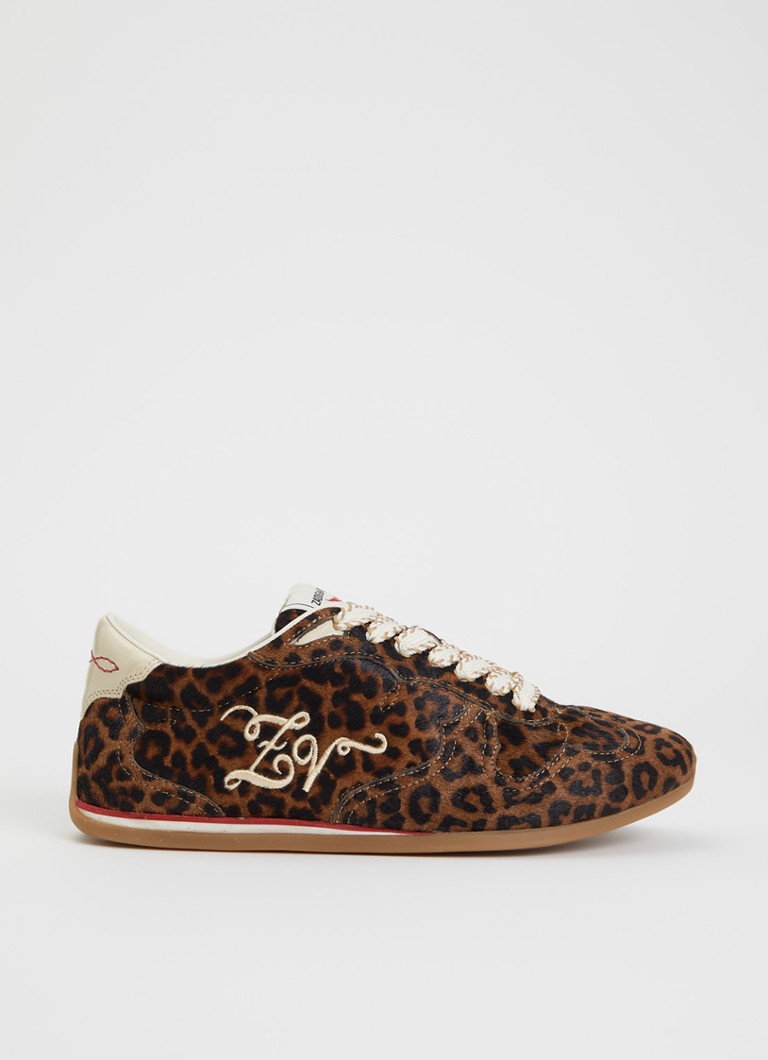 Zadig&Voltaire Dames Dance Leo Pony sneaker van leer met panterprint in de kleur Camel