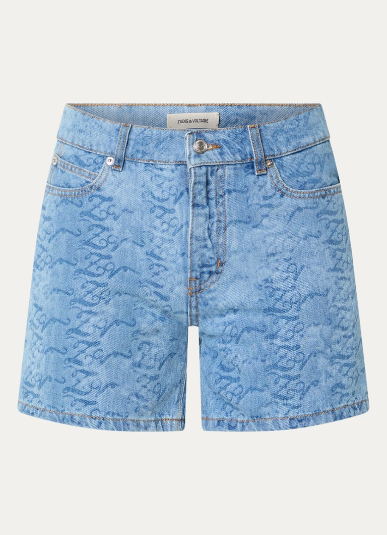 Zadig&Voltaire Dames Sadys mid waist straight fit korte broek van denim met print in de kleur Indigo