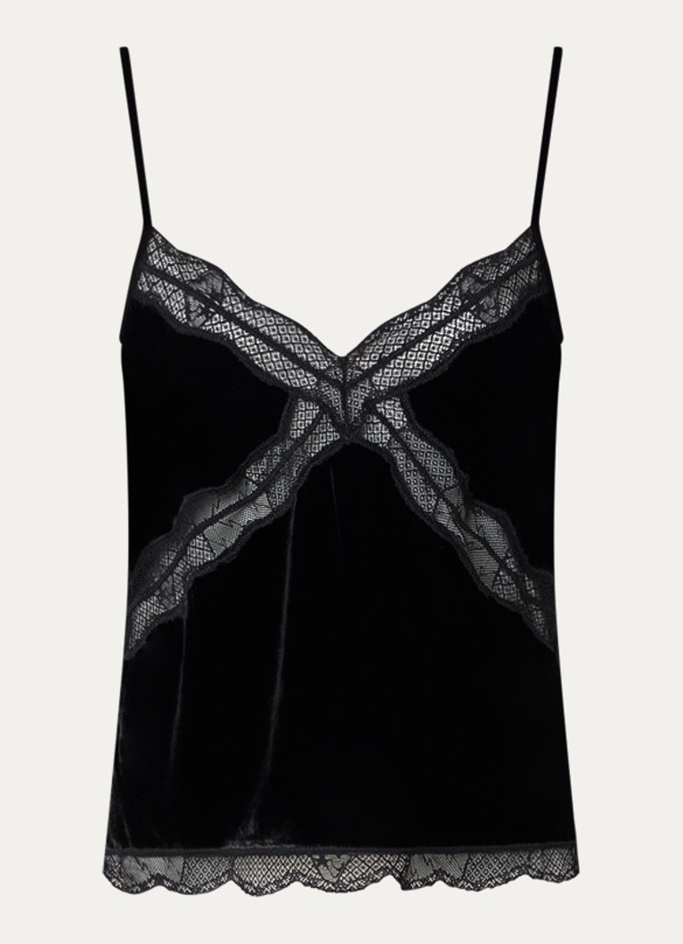 Zadig&Voltaire Dames Cishi spaghettitop van fluweel met details van kant in de kleur Zwart