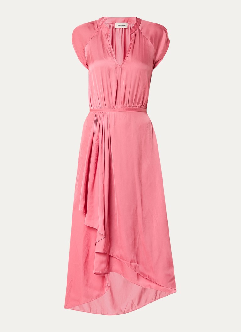 Zadig&Voltaire Dames Randall midi jurk van satijn met asymmetrische zoom in de kleur Oudroze
