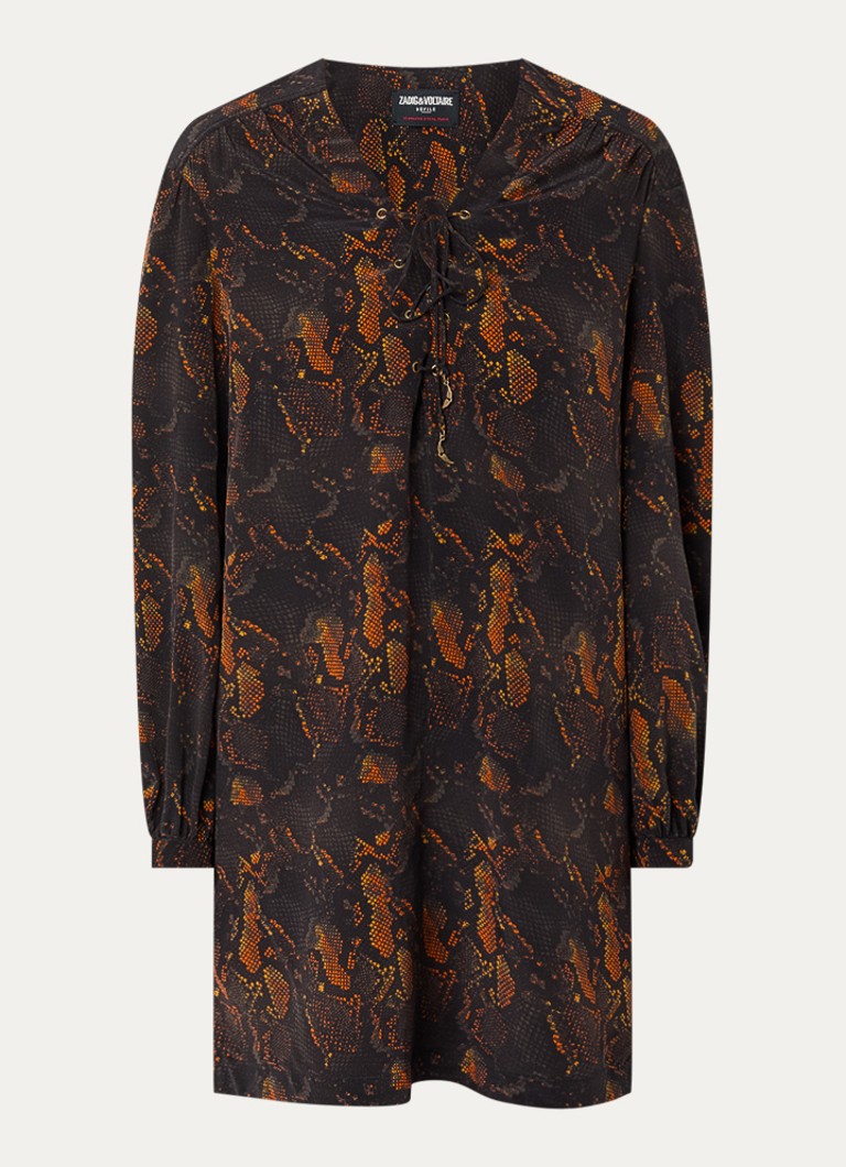 Zadig&Voltaire Dames Ramela mini tuniekjurk van zijde met slangenprint in de kleur Zwart