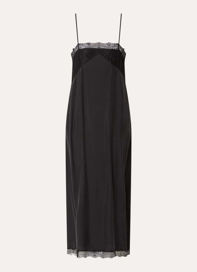 Zadig&Voltaire Dames Ridar midi jurk van satijn met details van kant in de kleur Zwart