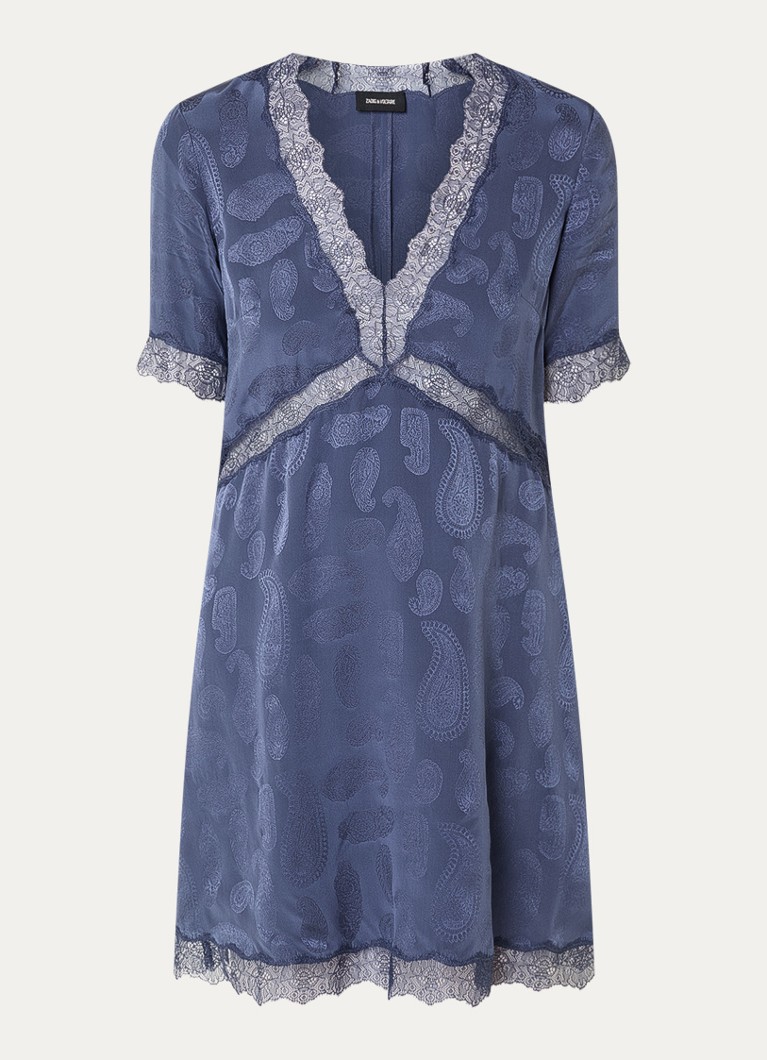 Zadig&Voltaire Dames Redoxa mini tuniekjurk van zijde met details van kant in de kleur Royalblauw