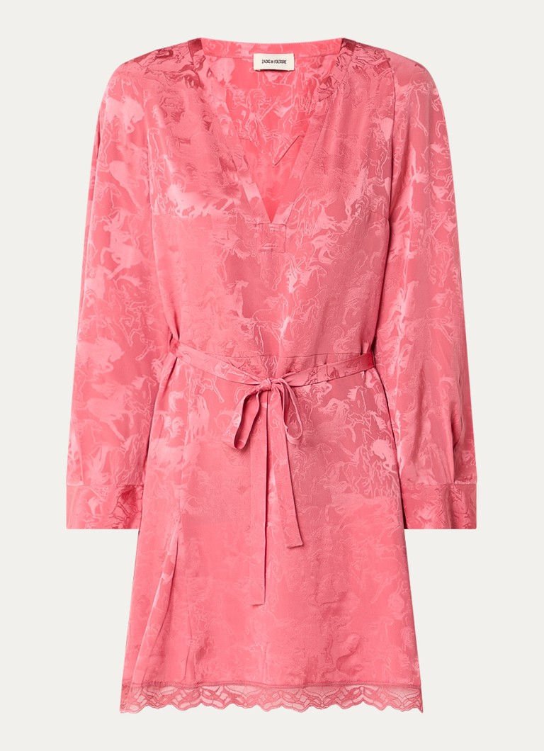 Zadig&Voltaire Dames Ramasco mini tuniekjurk van zijde met details van kant in de kleur Koraalroze