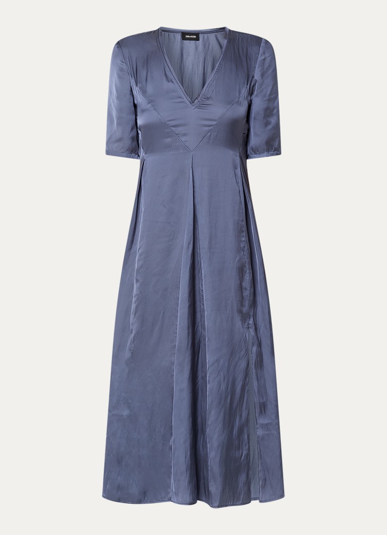Zadig&Voltaire Dames Rodalan midi jurk van satijn met split in de kleur Royalblauw