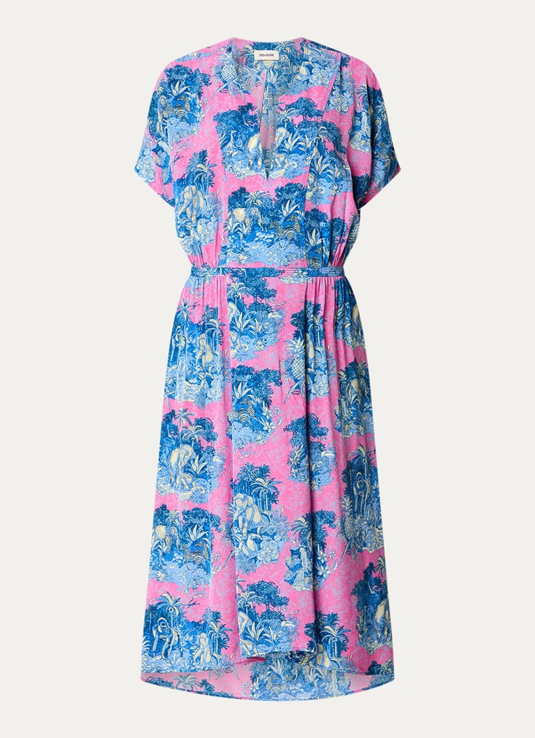 Zadig&Voltaire Dames Riaz Smooth midi tuniekjurk met print in de kleur Neonroze