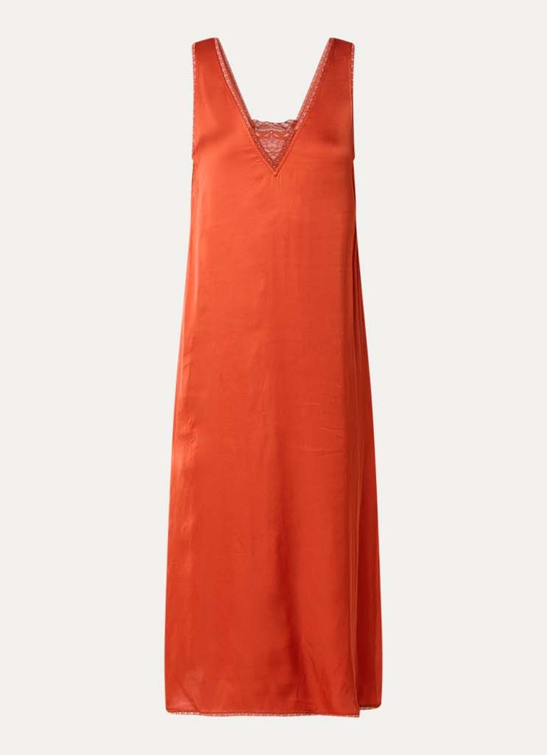 Zadig&Voltaire Dames Renzo midi jurk van satijn met split in de kleur Steenrood