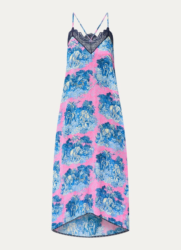Zadig&Voltaire Dames Risty midi jurk met print en details van kant in de kleur Fuchsia