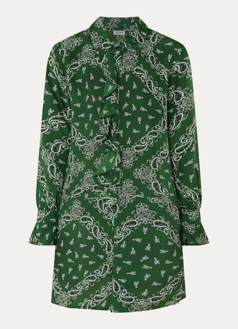 Zadig&Voltaire Dames Rhelyne mini blousejurk van zijde met paisley dessin in de kleur Donkergroen