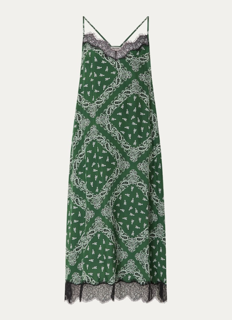 Zadig&Voltaire Dames Respa midi jurk van zijde met paisley dessin in de kleur Donkergroen