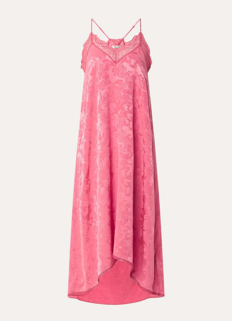 Zadig&Voltaire Dames Risty midi jurk van zijde met details van kant in de kleur Zalmroze