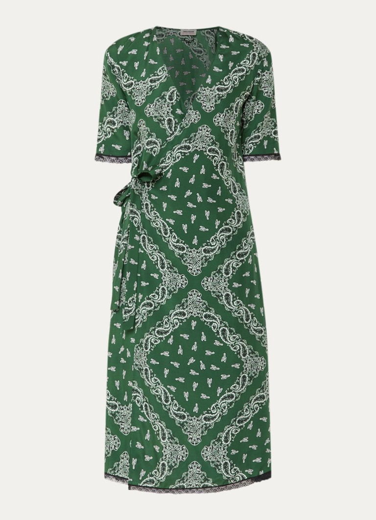 Zadig&Voltaire Dames Reforme midi jurk met strikdetail en paisley dessin in de kleur Donkergroen