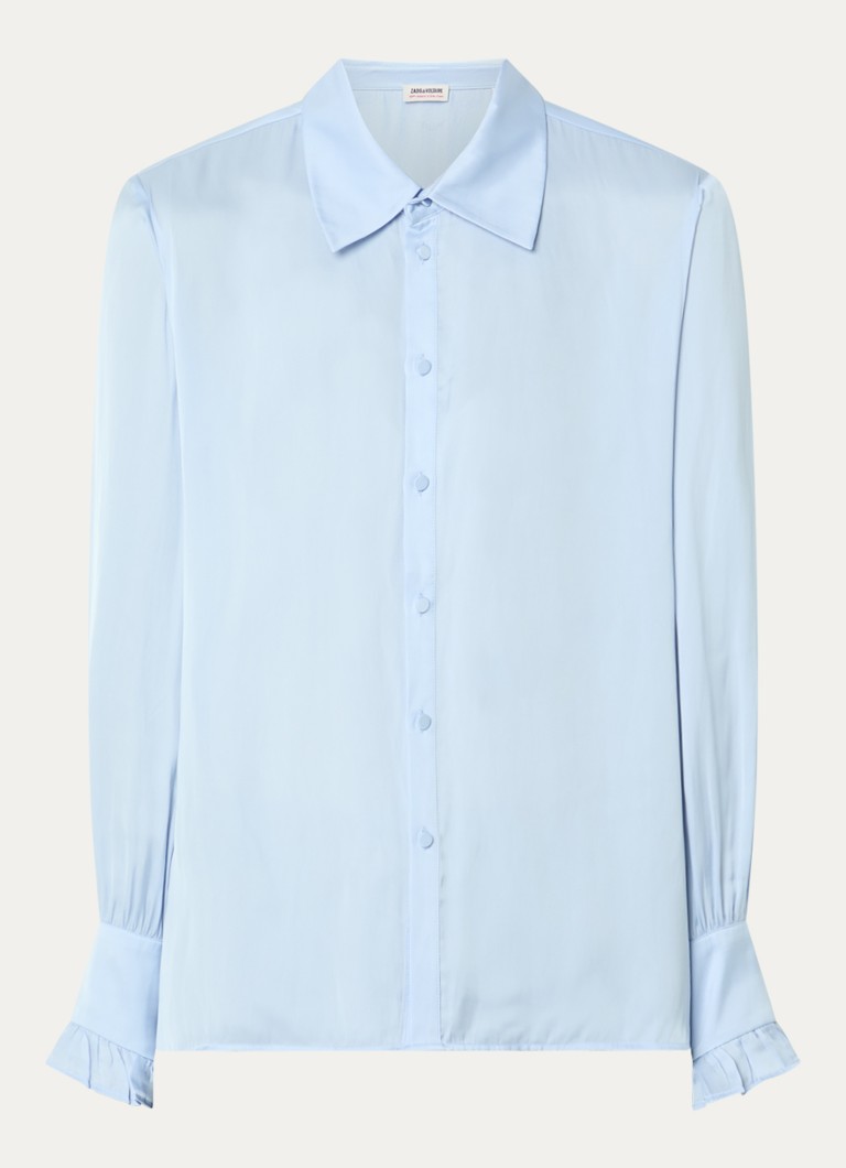 Zadig&Voltaire Dames Thely blouse van satijn met ruches in de kleur Blauwgrijs