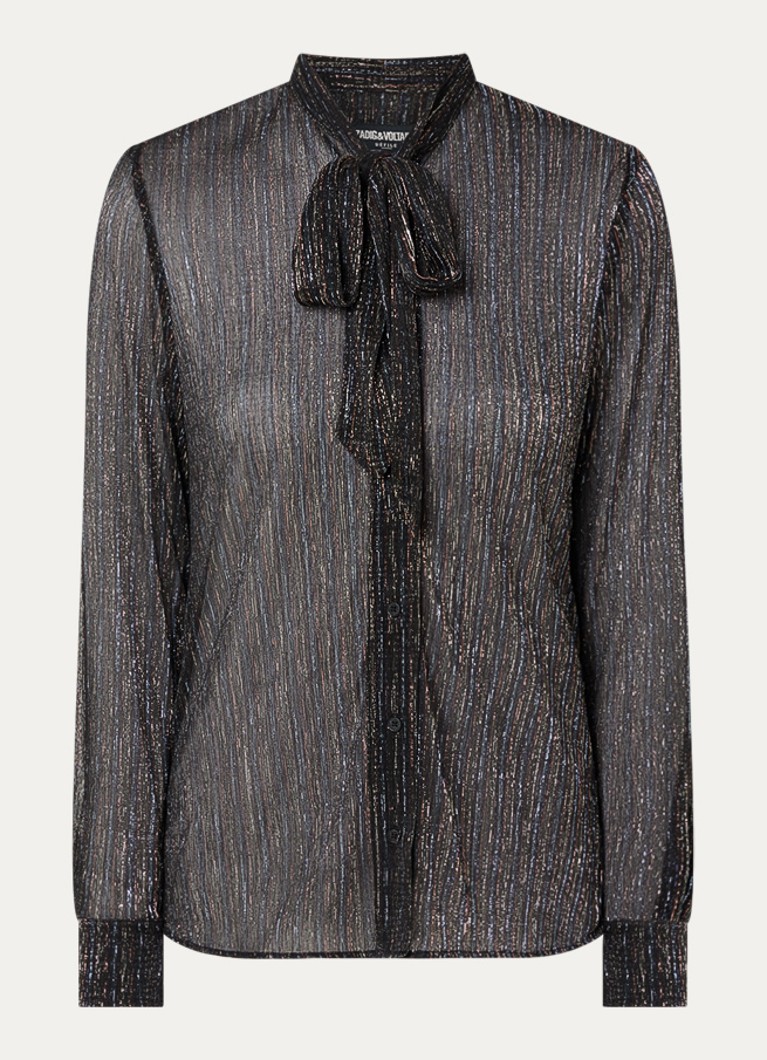 Zadig&Voltaire Dames Tulba semi-transparante blouse met sjaalkraag en lurex in de kleur Zwart