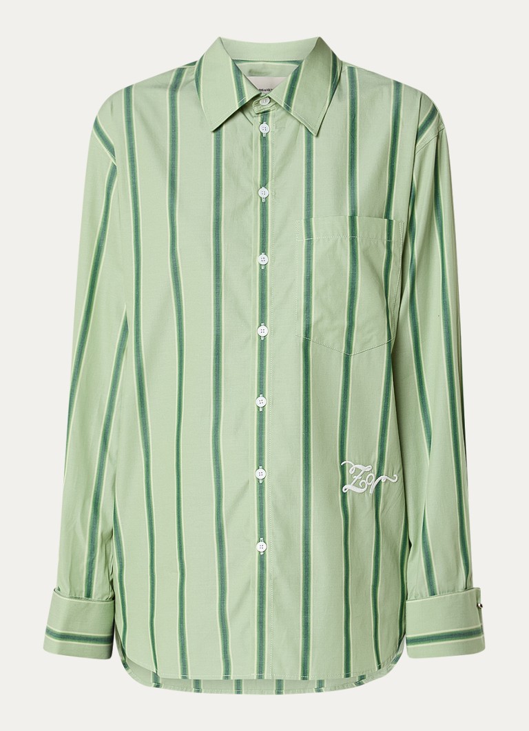 Zadig&Voltaire Dames Morning blouse met logo en streepprint in de kleur Lichtgroen