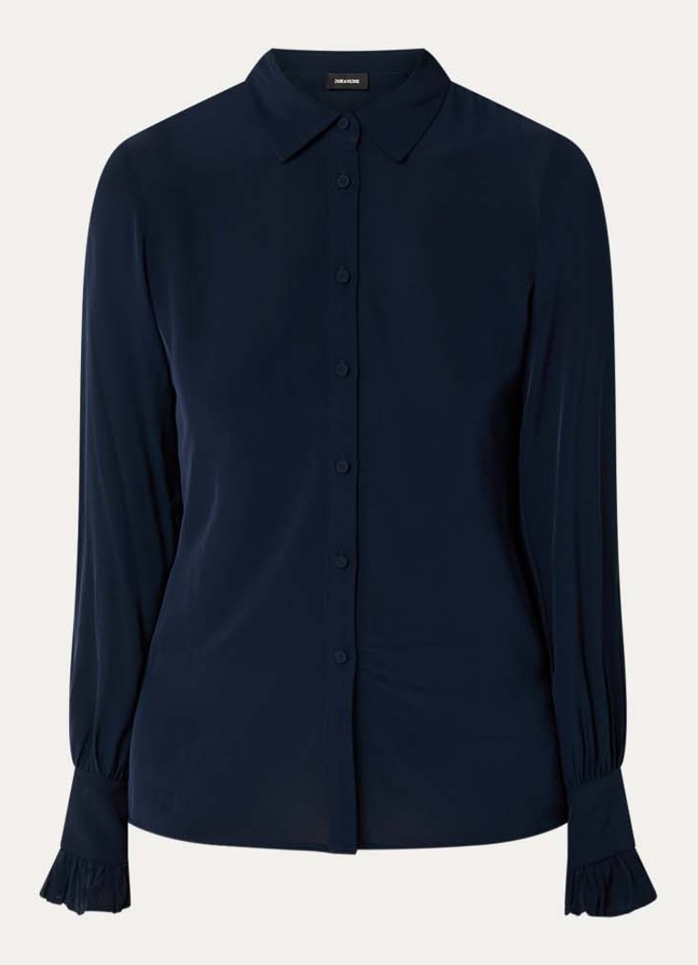 Zadig&Voltaire Dames Thely semi-transparante blouse met ruches in de kleur Donkerblauw