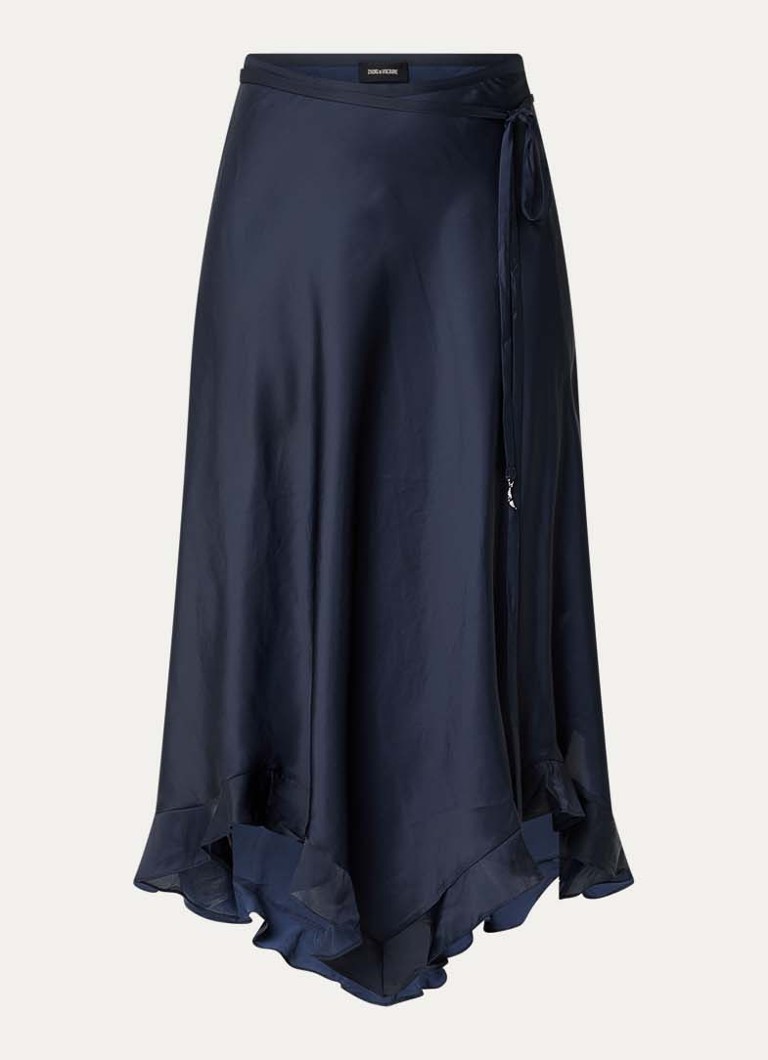 Zadig&Voltaire Dames Jeto midi rok van satijn met asymmetrische zoom in de kleur Donkerblauw
