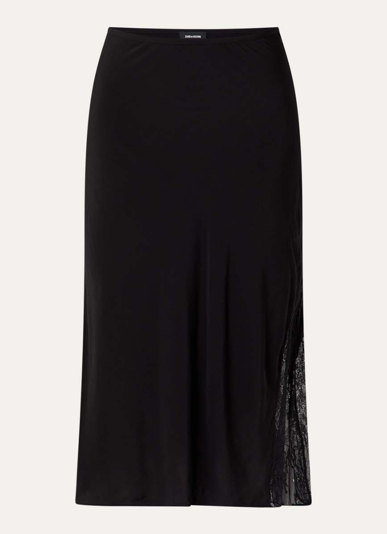 Zadig&Voltaire Dames Jayla midi rok met details van kant in de kleur Zwart