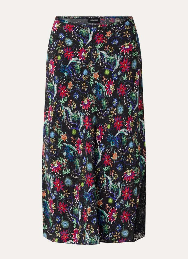 Zadig&Voltaire Dames Jayla midi rok met bloemenprint en details van kant in de kleur Zalmroze