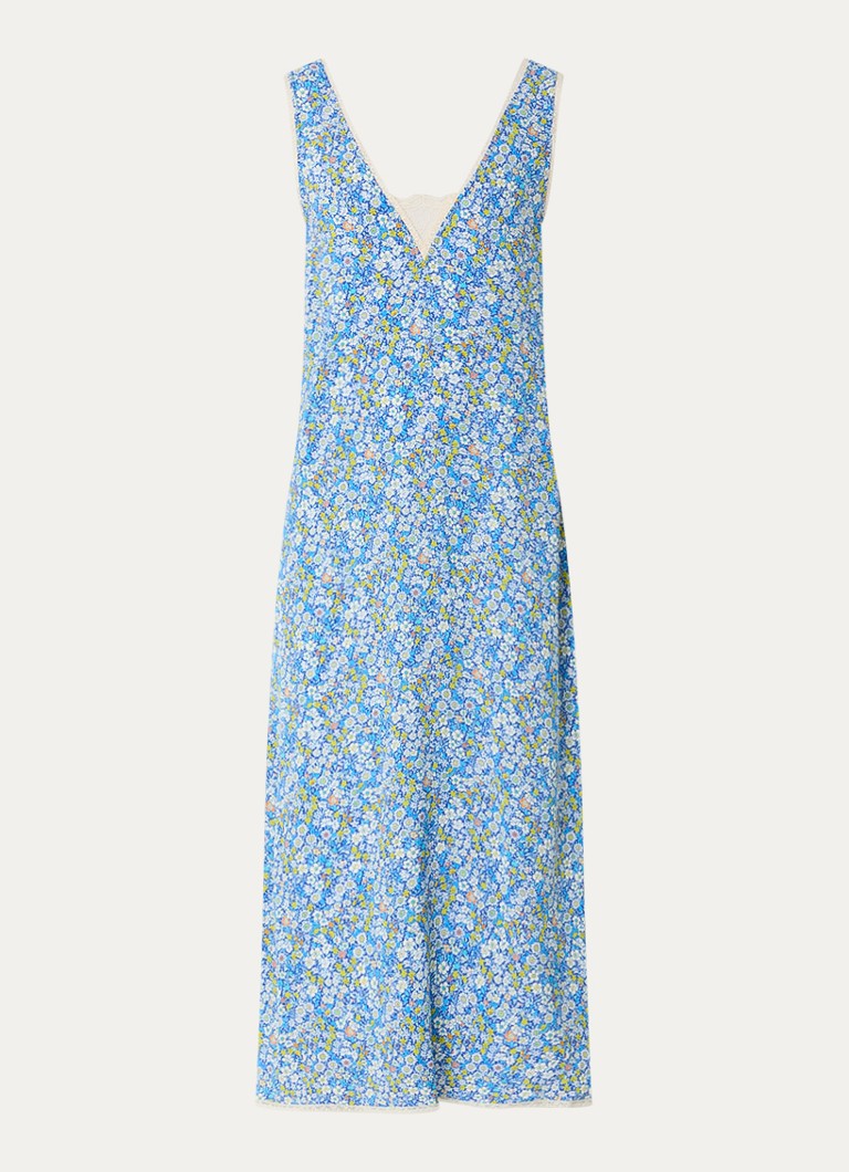 Zadig&Voltaire Dames Renzo midi jurk met bloemenprint en details van kant in de kleur Blauw
