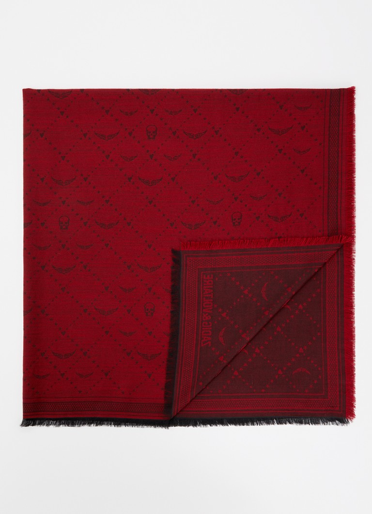 Zadig&Voltaire Dames Glenn sjaal in wolblend met jacquard dessin 140 x 140 cm in de kleur Donkerrood