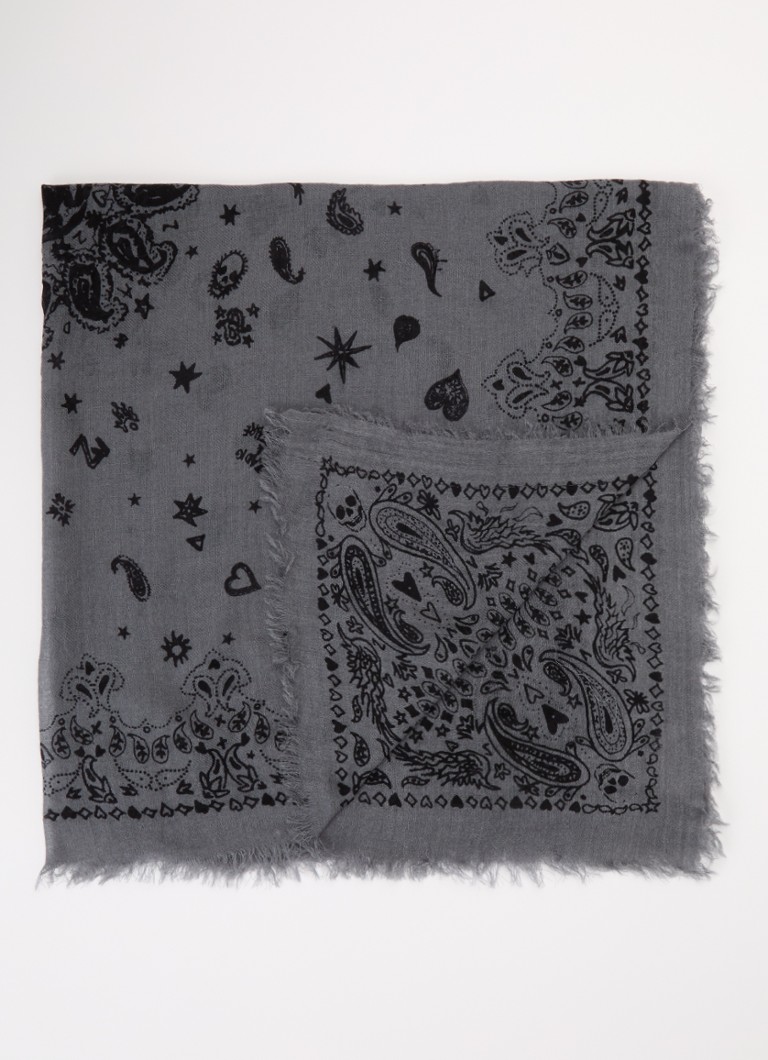 Zadig&Voltaire Dames Nuage sjaal van kasjmier met paisley dessin 90 x 90 cm in de kleur Donkergrijs