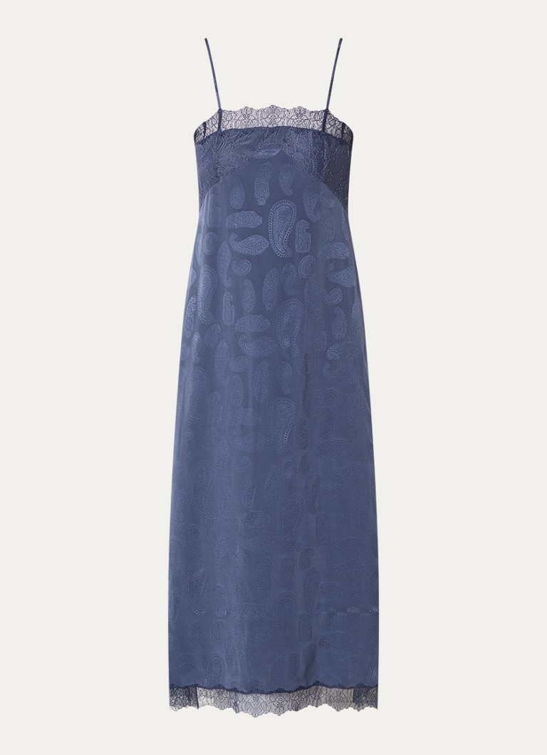 Zadig&Voltaire Dames Ridar midi jurk van zijde met details van kant in de kleur Royalblauw