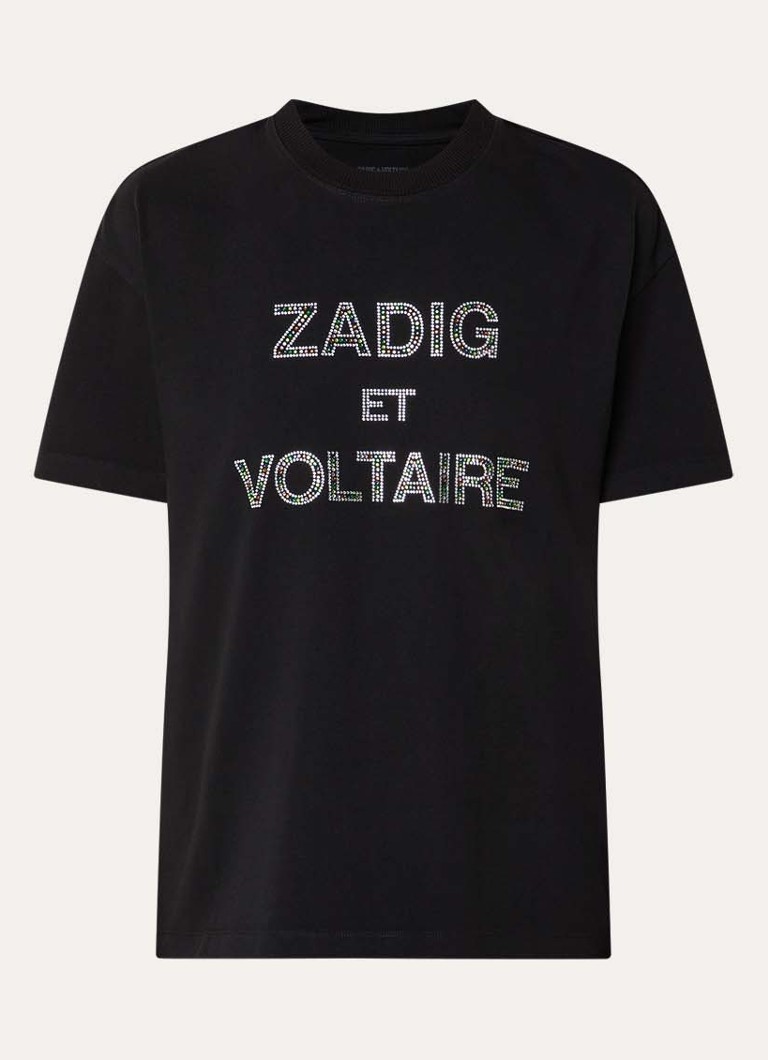 Zadig&Voltaire Dames Tedda T-shirt met logo en strass in de kleur Zwart