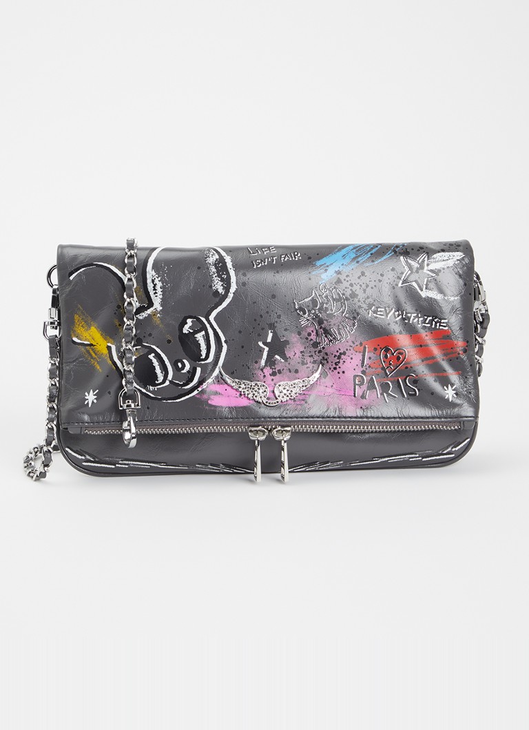 Zadig&Voltaire Dames Rock Humberto clutch van leer met afneembare schouderriem in de kleur Grijs