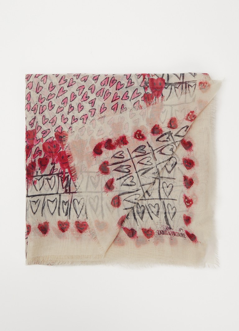 Zadig&Voltaire Dames Kerry Hearts sjaal met print 135 x 135 cm in de kleur Ivoor