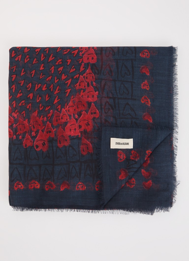 Zadig&Voltaire Dames Kerry Hearts sjaal met print 135 x 135 cm in de kleur Donkerblauw