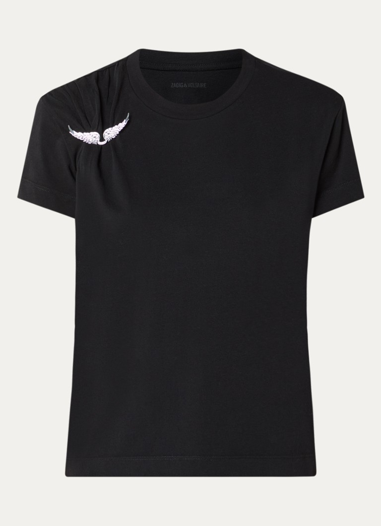 Zadig&Voltaire Dames Suzan T-shirt met afneembare broche in de kleur Zwart