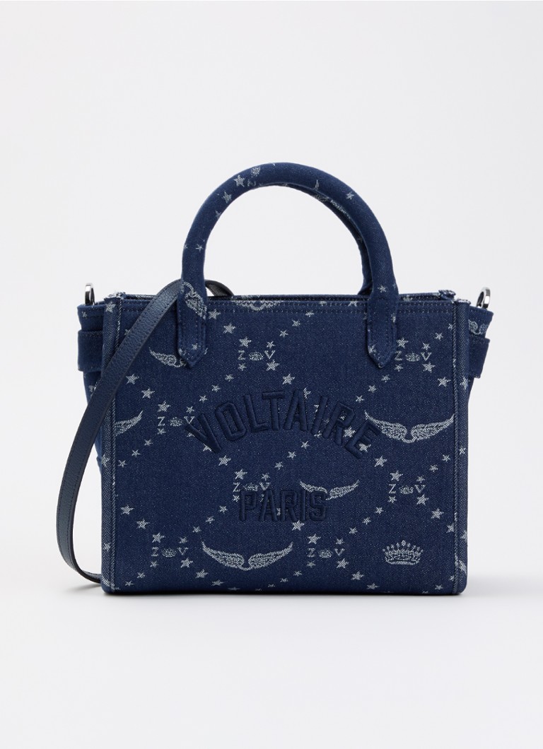 Zadig&Voltaire Dames Angel Tote xs handtas van denim met afneembare schouderriem in de kleur Donkerblauw