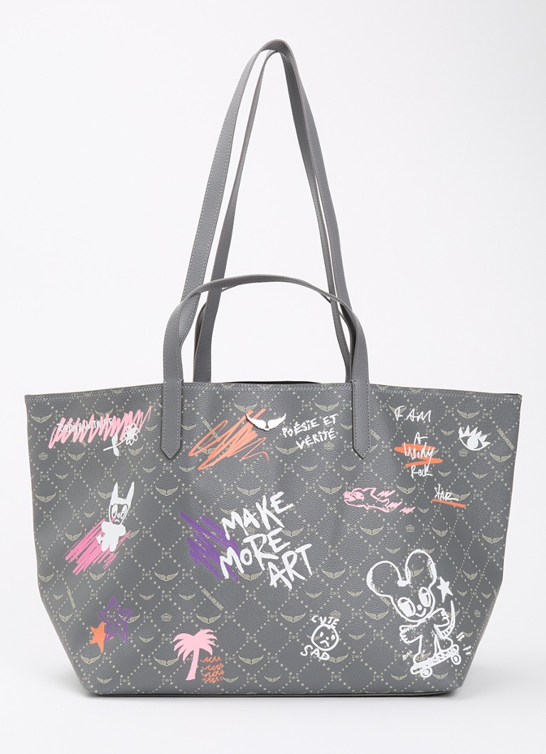 Zadig&Voltaire Dames Z XL shopper van leer met logoprint in de kleur Grijs