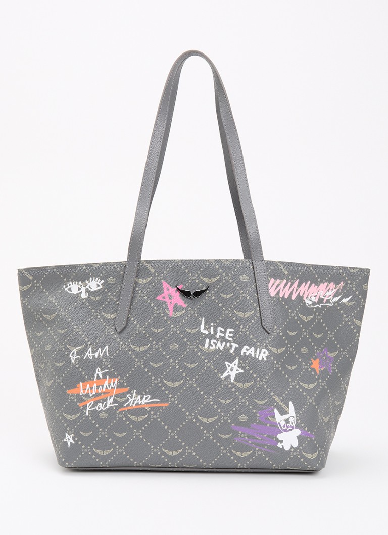 Zadig&Voltaire Dames Z shopper van leer met logoprint in de kleur Grijs